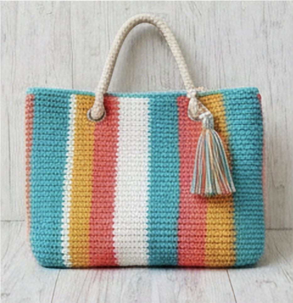 Crochet Striped Tote Bag Hasil Jadi