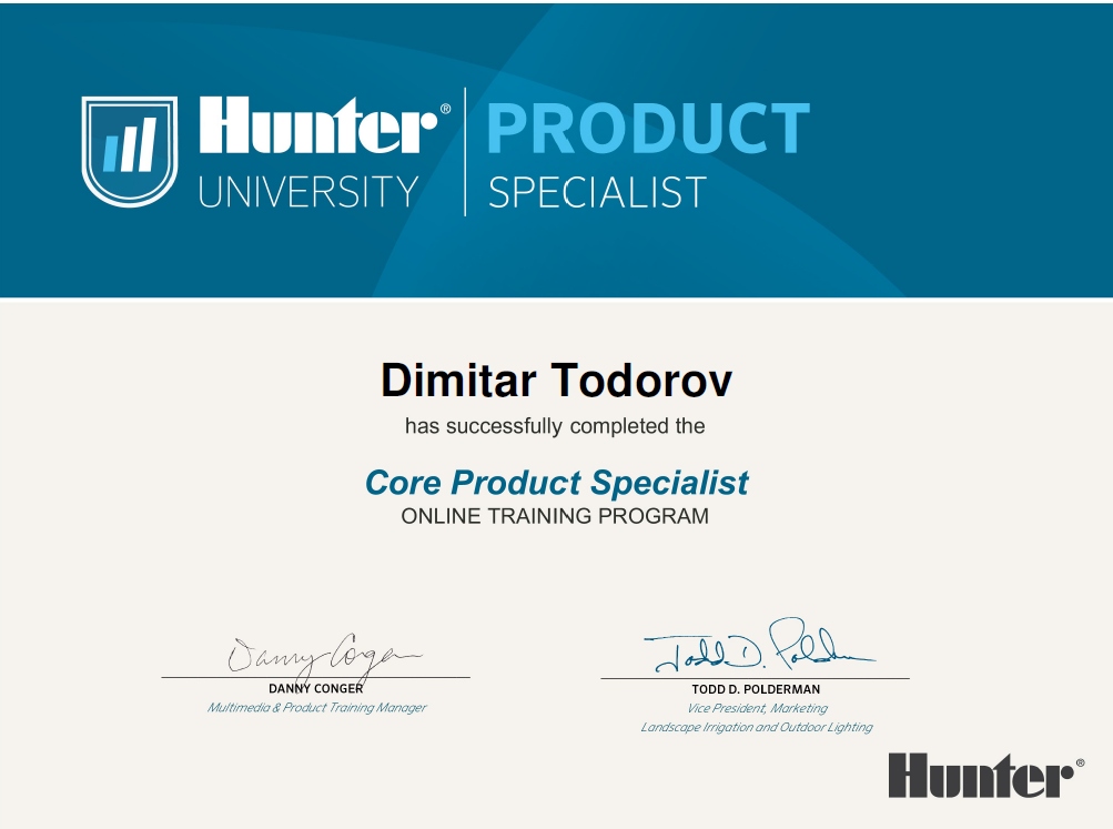 Hunter University Product Specialist Certificate